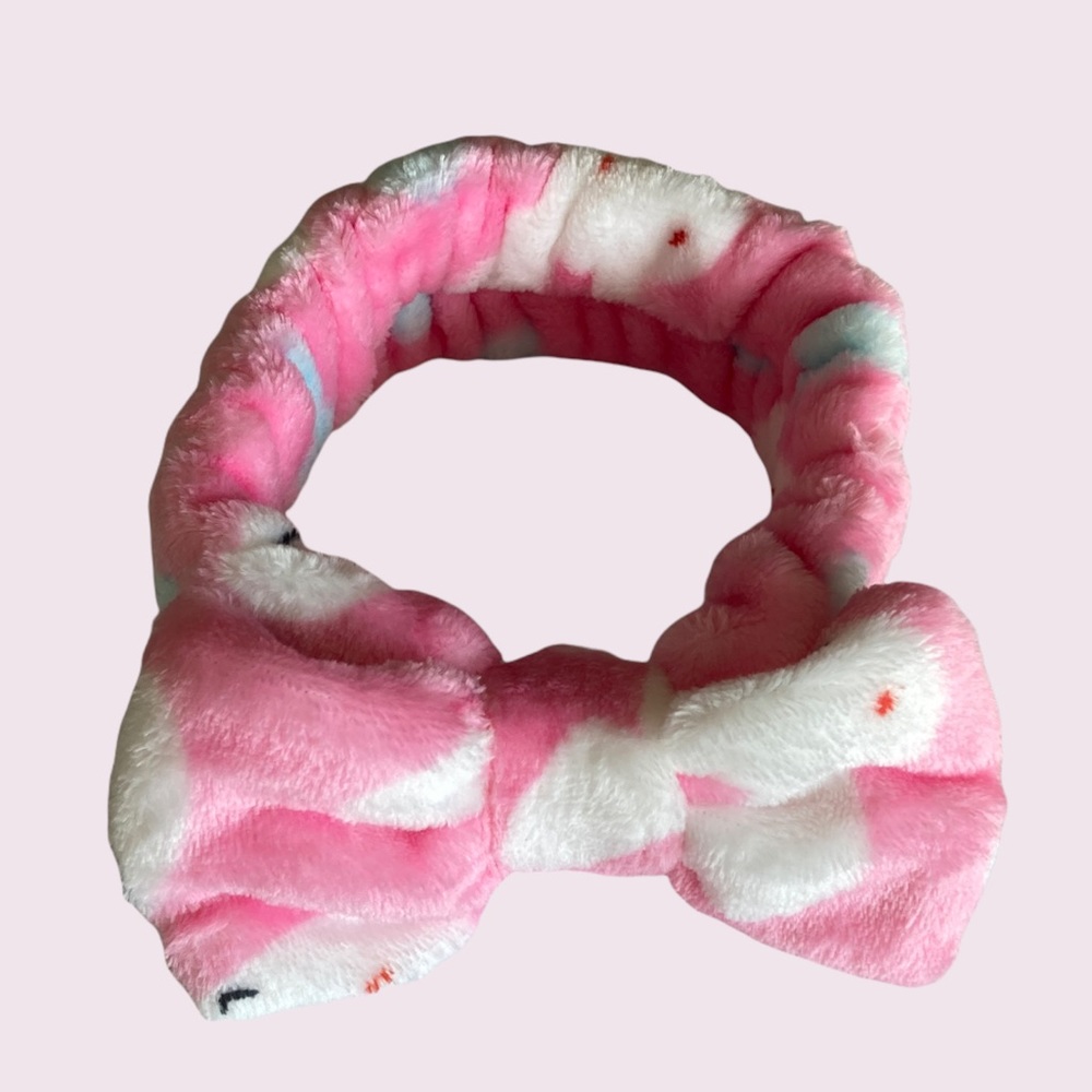 Spa Headband with Bow Pink Polka Dot Hairband Women’s and Girl Hairband New